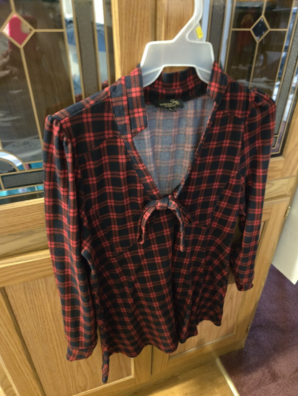 Red & Black Plaid Women's Tie-Neck Shirt